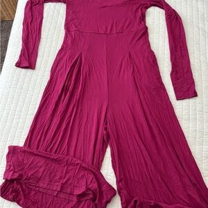 Magenta Long Sleeve Wide Leg Jumpsuit